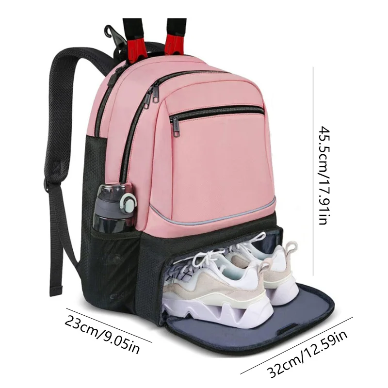 حقيبة ظهر احترافية للتنس، حزمة مضرب رياضية ذات سعة كبيرة تحمل 1-2 مضارب تنس في الهواء الطلق مع جيب للأحذية