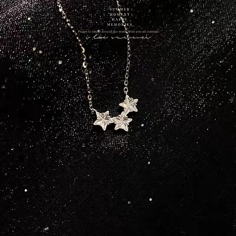 New 925 Sterling Silver Star Necklace Cute Style Multi-Star Choker Pendant Birthday Gift Exquisite Women's Jewelry