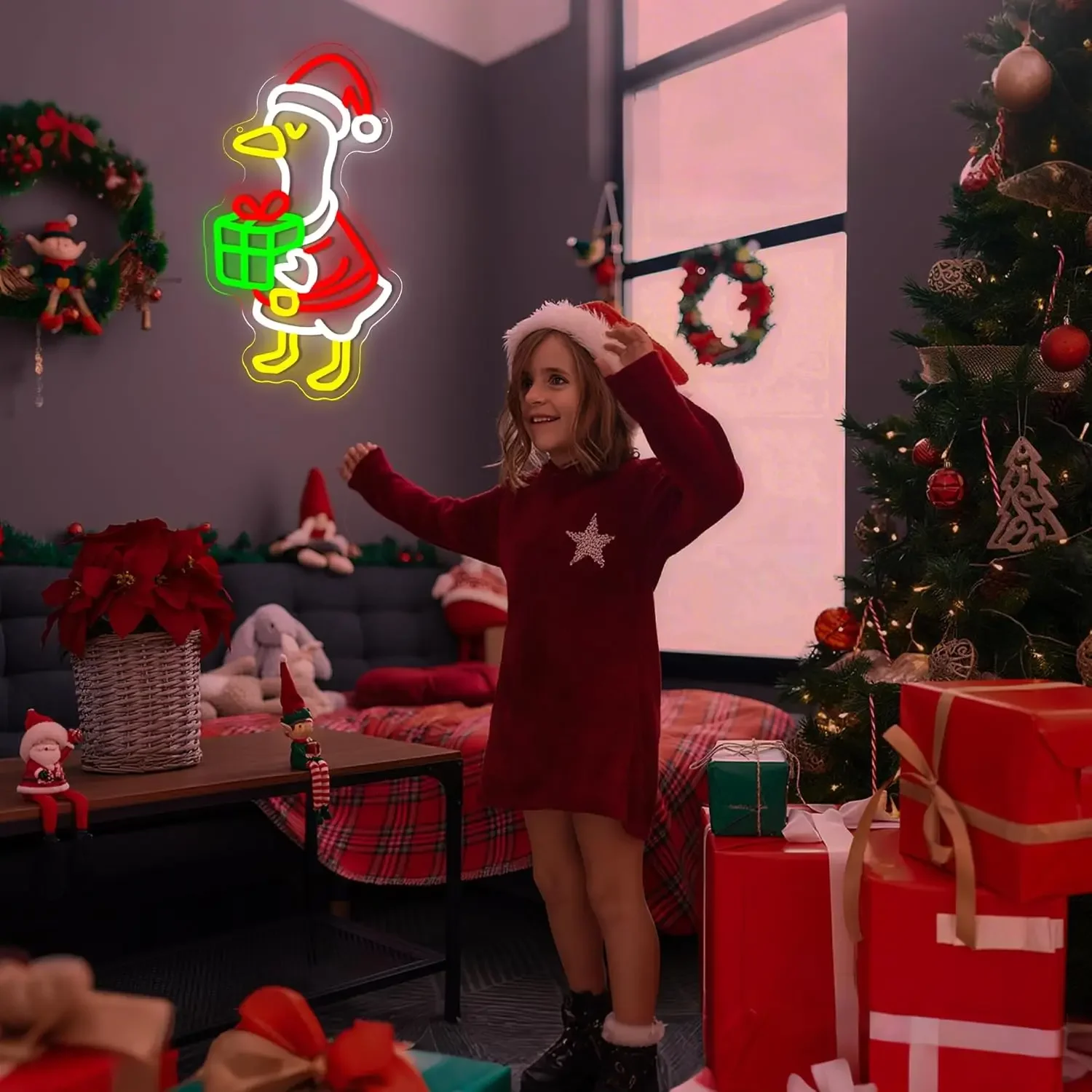 عيد الميلاد بطة ضوء النيون تسجيل USB عكس الضوء LED النيون تسجيل لغرفة النوم غرف معيشة نادي بار رجل كهف هدايا الحفلات جدار ديكور #4