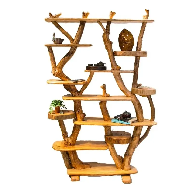 

Retro solid wood flower stand ornament storage rack homestay rack