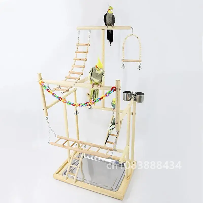 Wood Parrot Playground Bird Playstand Perchers Cockatiel Playgym With Swing Ladders Feeder Bite Toys Activity Center W178