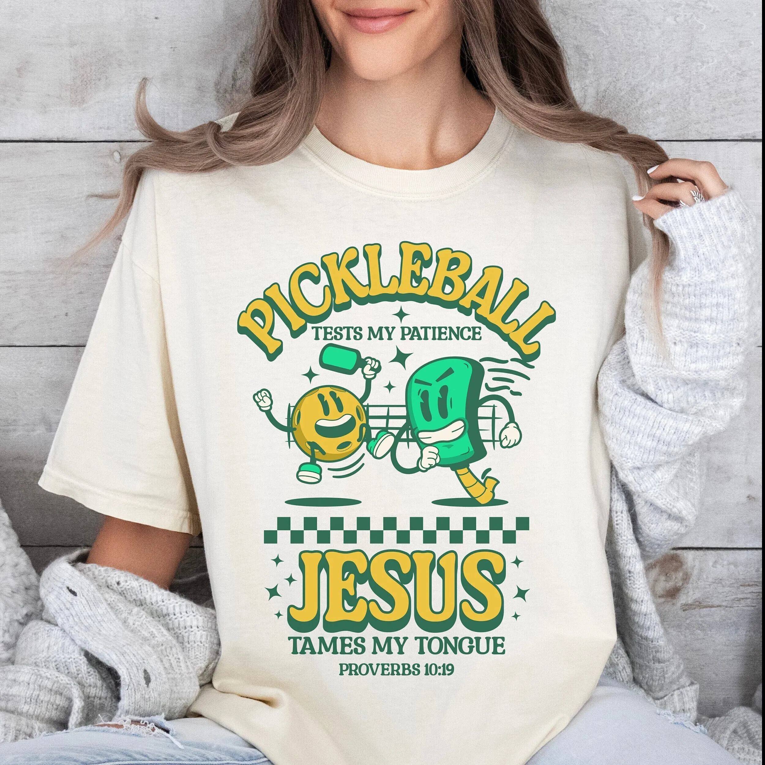 Christian Pickleball Comfort Colors T Shirt Religious Pickle Ball Jesus Tames My Tongue Funny Top Retro