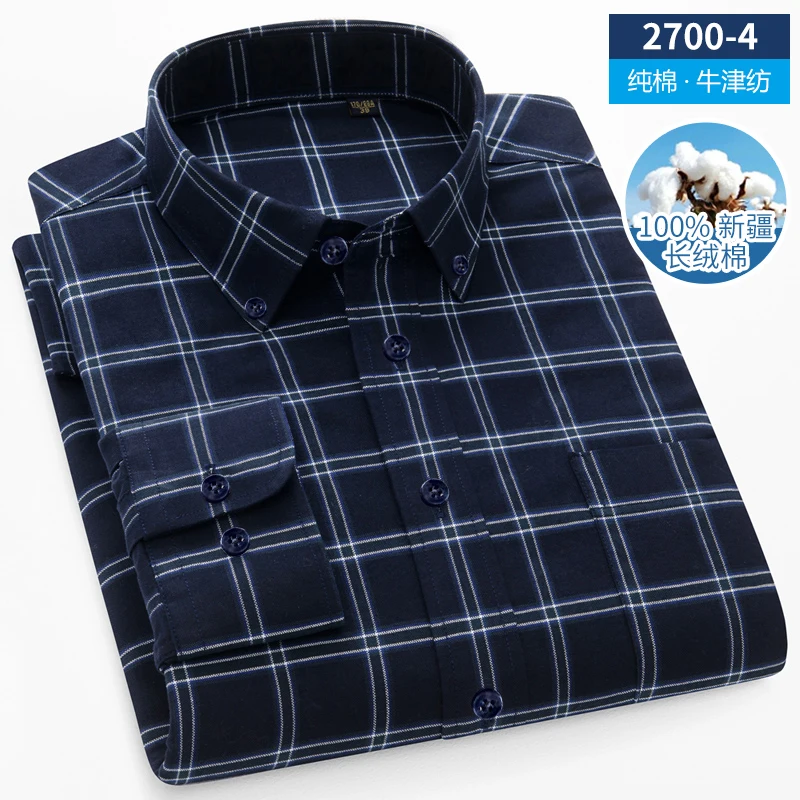 

100% Pure Cotton Oxford Men Striped Plaid Shirts Male Business Casual High Quality Long sleeve Shirt for Men Button Shirt S-5XL