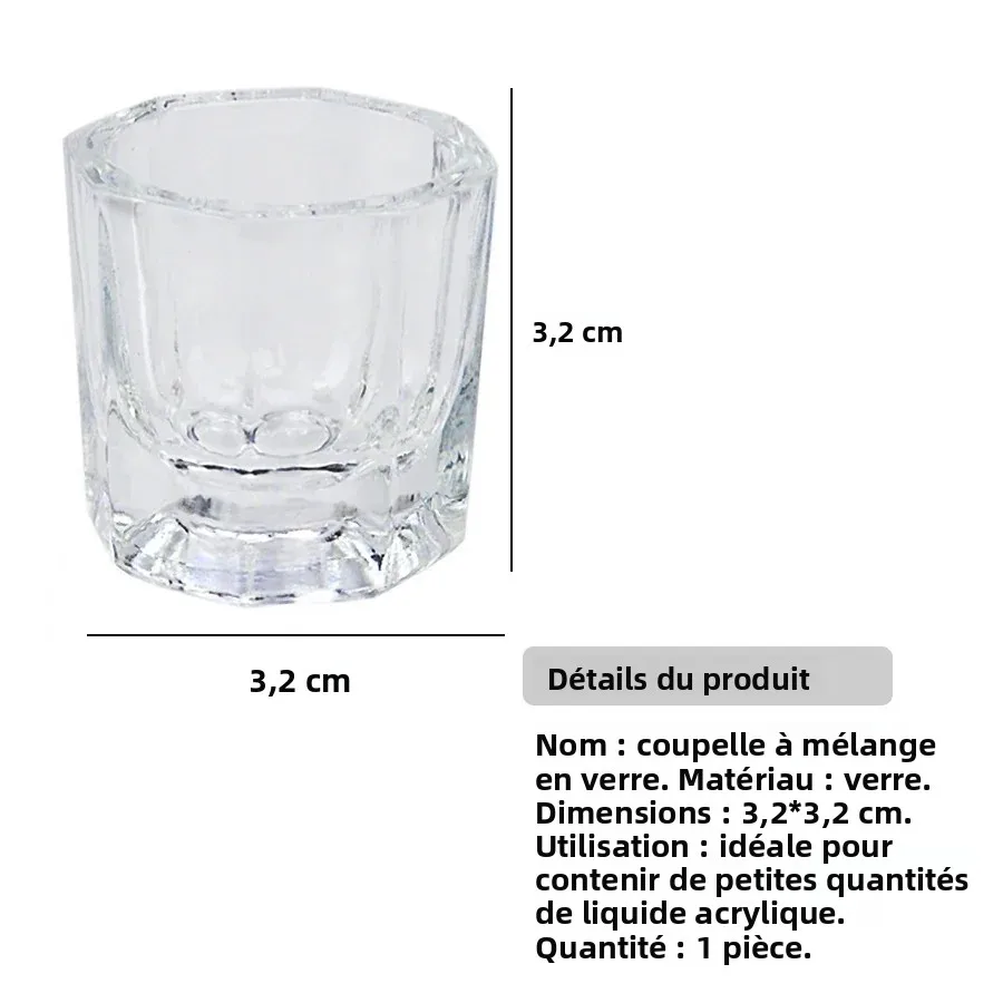 Récipient en verre transparent pour poudre acrylique, liquide et monomère, bol pour le lavage des pinceaux à ongles, tasse, outils de manucure.