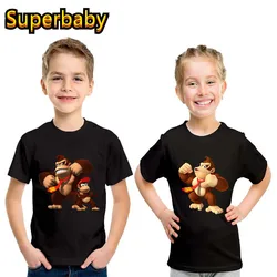 Gorąca wyprzedaż Donkey Kong z nadrukiem Country Cartoon śmieszne dzieci t-shirt dla chłopców dziewczynki letnie dzieci bawełniana koszulka z krótkim rękawem