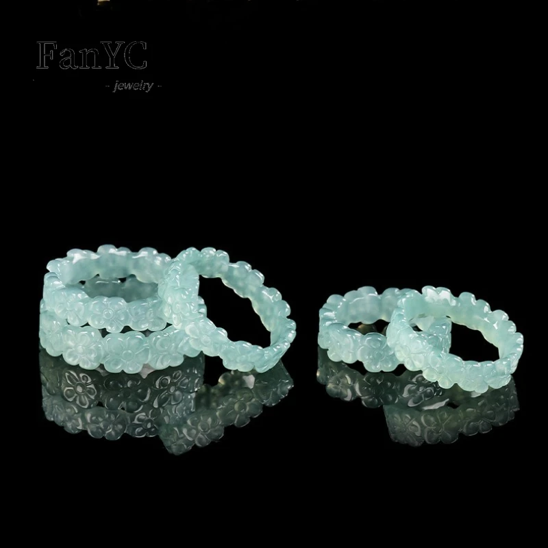 الجاديت الطبيعي الأزرق المياه ثلاثي الأبعاد زهر الخوخ الدائري الجليد اليشم حجر زوجين هدية مجوهرات عصرية وساحرة #4