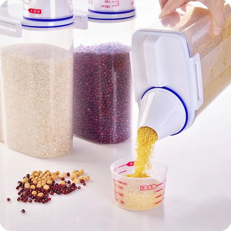 1pcs/2pcs Rice And Grains Food Storage Canister With Measuring Cup Kitchen Moisture-proof And Insect-proof Dust-proof ﻿