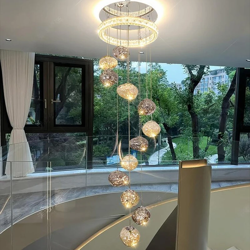 Home crystal lights, luxury decorative LED lights, high-rise chandeliers, stairs, living room chandeliers, indoor lighting