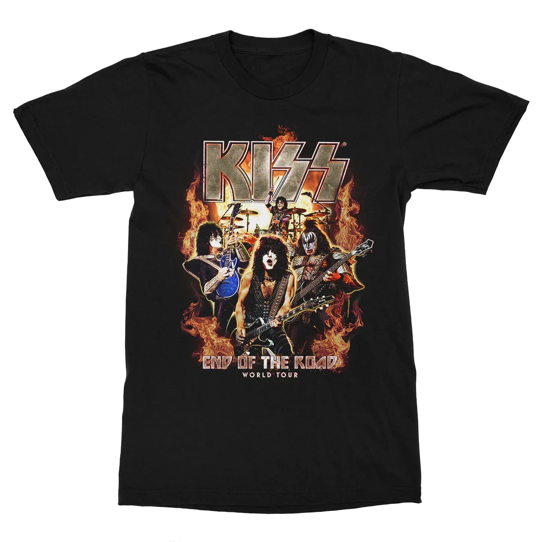 

KISS on Fire T-Shirt Men's and Women's Short Sleeve Cotton Tees Retro Metal Band Y2k Tops Brand T-shirt Summer Men Clothing