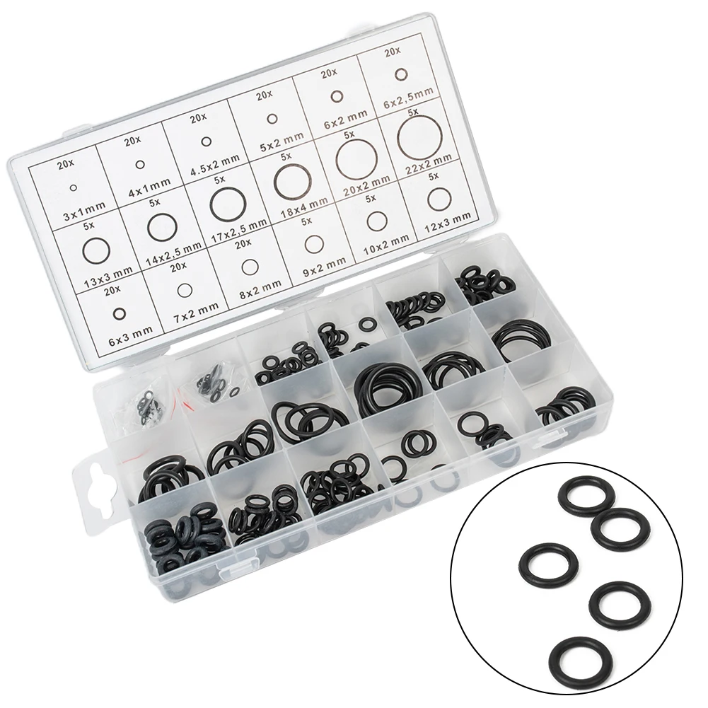 Portable Useful O Ring Gaskets Seal Rubber 18 Sizes 225Pcs Assortment Black Kit Pipe Wear Resistance Hydraulic