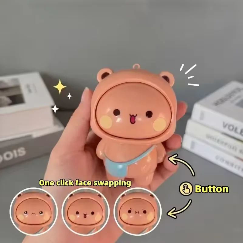 Porte-clés Fidget Toy Panda Amusant à Visages Changeants, Bouton Unique pour Expressions, Animal Kawaii Anti-Stress, Pendentif Décoratif pour Sac à Dos, Cadeau