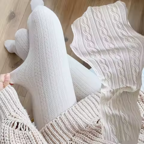 Autumn Winter Vintage Knitted Grid Tights for Women High Waist Elastic Slim Warm Pantyhose 2026 Streetwear Y2K Tights Stocking