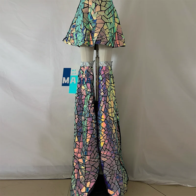 女性用光沢のあるシルバーPUノースリーブナイトクラブドレスゴーゴーダンサー歌手ステージ衣装ハロウィンカーニバルパーティー用イブニング衣装