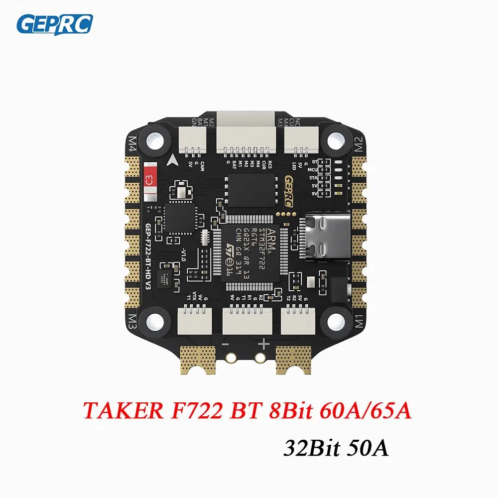 

GEPRC TAKER F722 BT 8Bit 65A 60A 50A Stack 4IN1 ESC 512M Black Box 32Bit Data Analyze Record Flight Barometer Racing FPV Drone