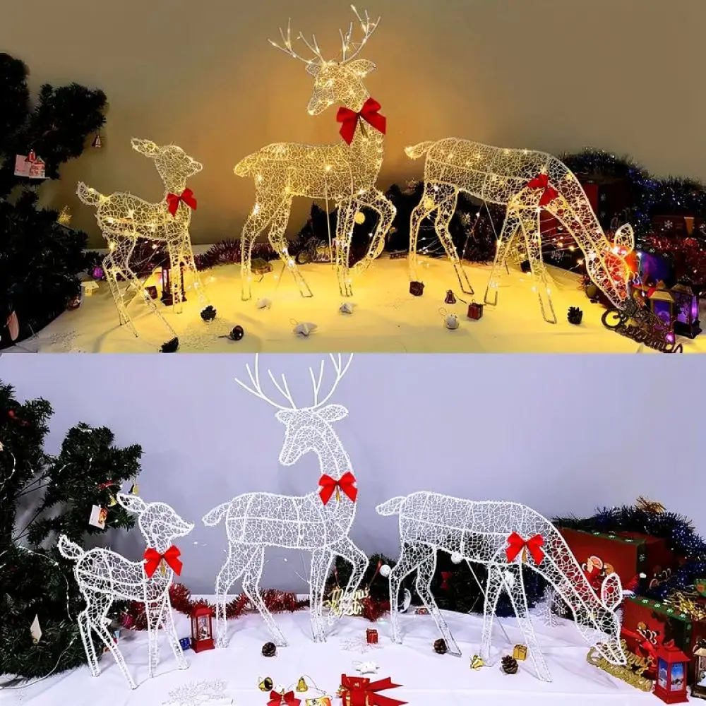 LED Lighted Christmas Deer Ornament Stainless Steel Reindeer Figurine Holiday Decor For Garden Patio Table