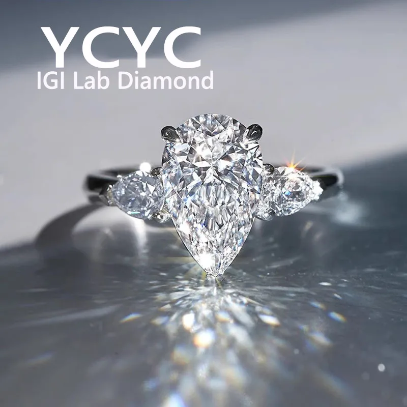 Lab Grown Diamond 3Ct Ring Solid18K White Gold Pear Cut Diamond CVD HPHT DEF VS-VVS Wedding band