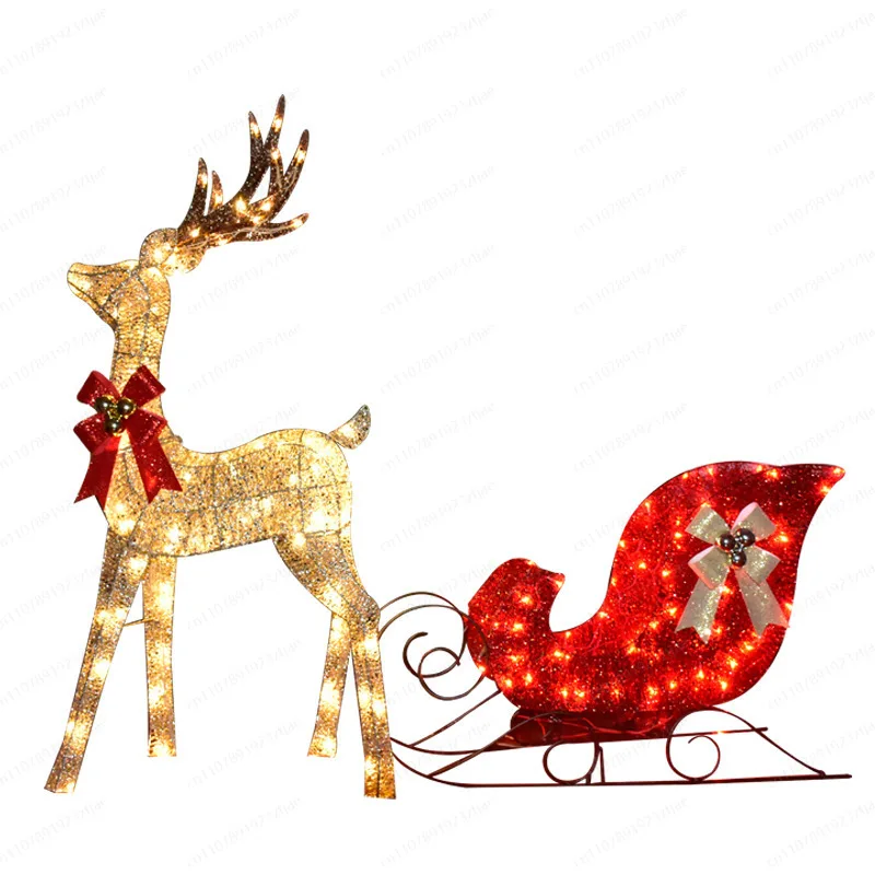Christmas Scene Wrought Iron LED Reindeer Sleigh, IP65 Waterproof Outdoor Christmas Decoration for Mall & Hotel