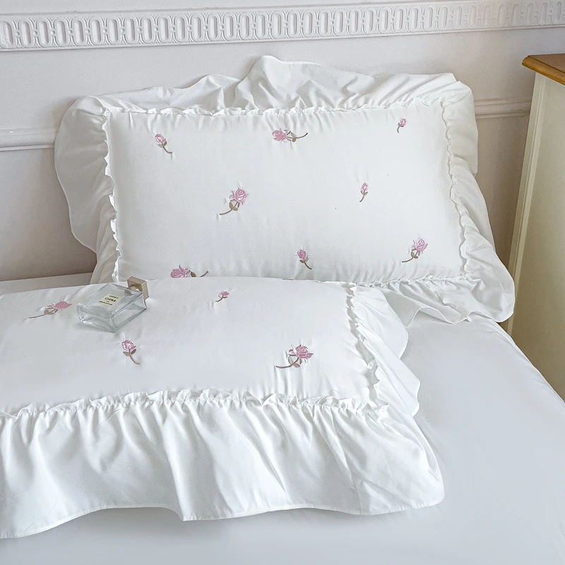 Imagem -02 - Conjunto de Edredão Bordado Princess Rose para Meninas Cama em Renda Elegante com Lençol Algodão Macio Lavado Têxteis Domésticos Franceses Romântico