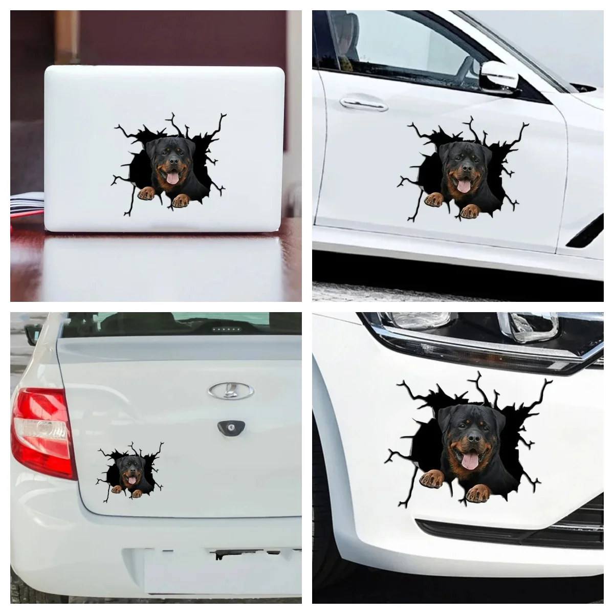 Car sticker ripped cute rottweiler stick out its tongue to peek at the body Car sticker creative PVC waterproof sunscreen