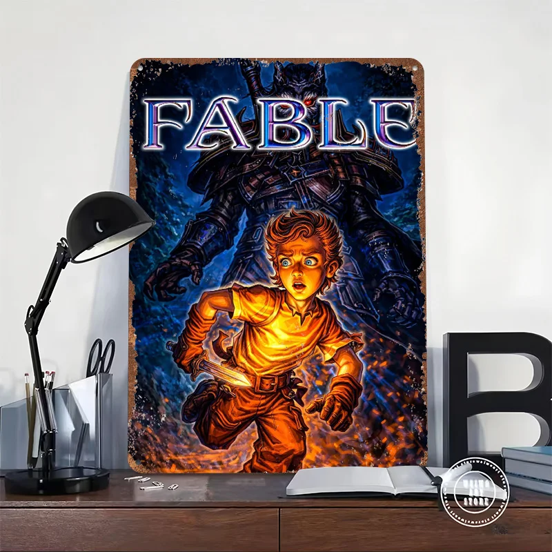 Fable Video Game Cover Art Tinplate Poster Custom Wall Art Vintage Metal Signs Retro Tin Plaque for Bar Accessories Desk Decor