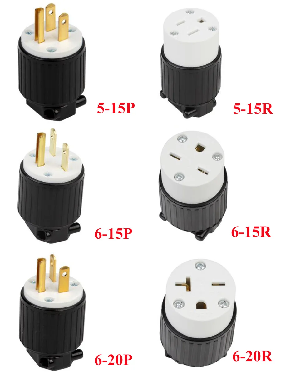 1PCS Black UL Copper 5-15P 5-15R 5-20P 5-20R 6-15P 6-15R 6-20P 6-20R American Canada Japan detachable assembly Power Plug Socket