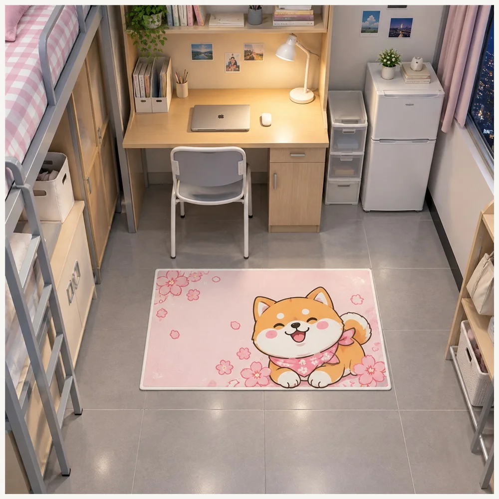 VIKAMA Anime Shiba Door Mat, Non Slip Durable Flannel Rug, Cute Cartoon Floor Mat for Entryway, Home Office, Reading Corner