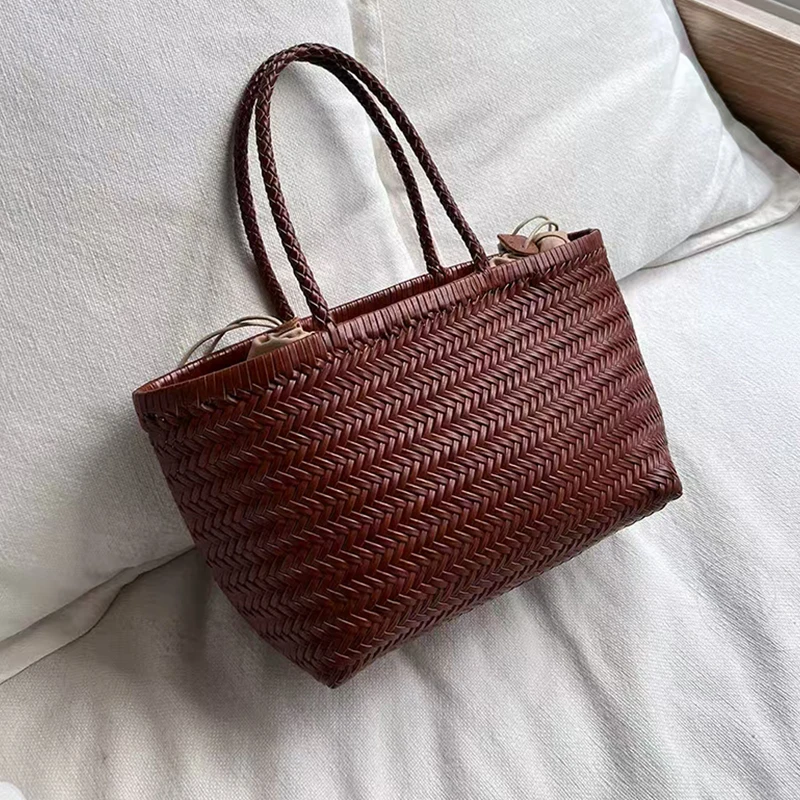 Luxuriöse Handtasche mit Obergriff, Französischer Stil Echtes Leder Patchwork Große Einkaufstasche, Damen Retro Casual Schultertasche – Detail 10