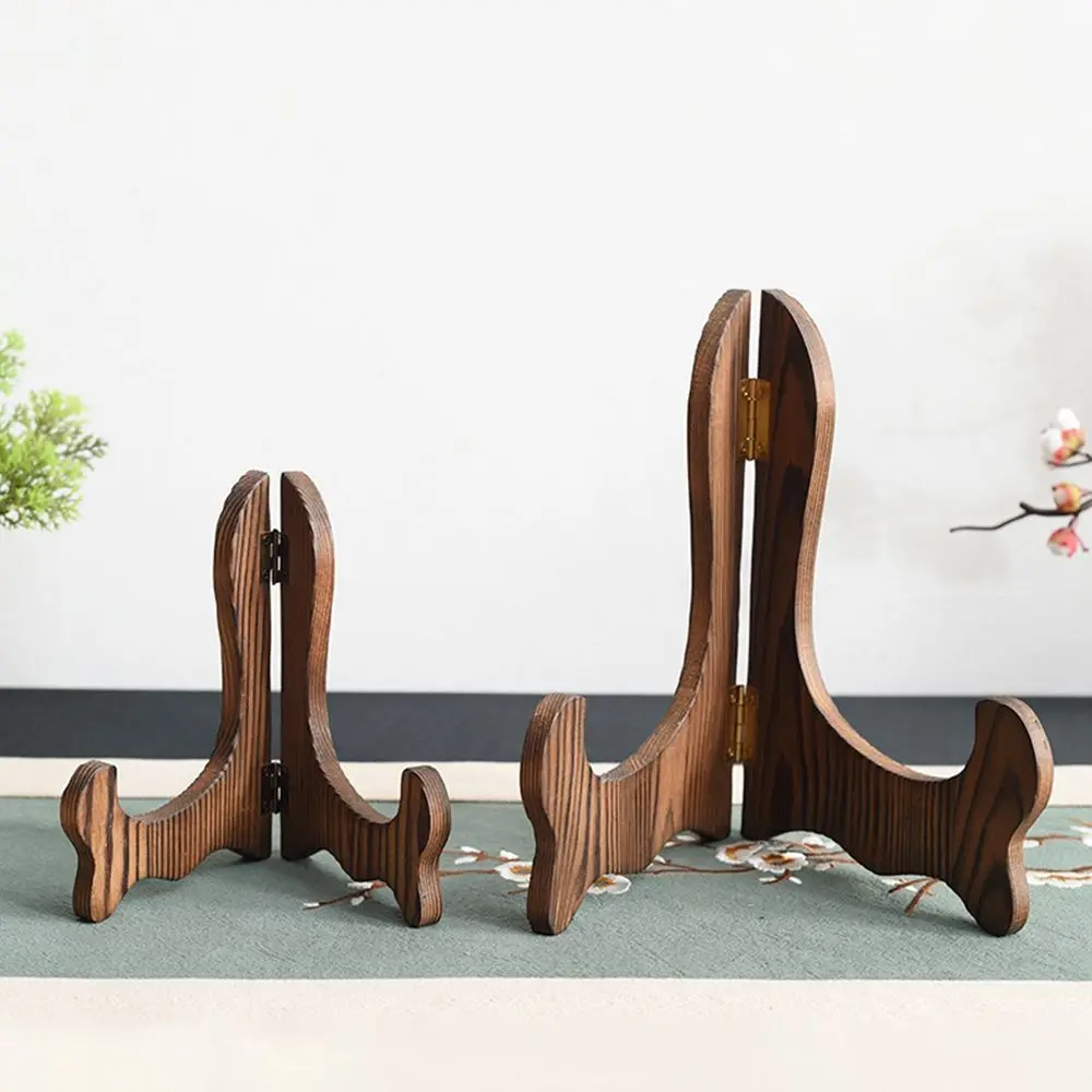 1PC Wood Porcelain Plate Display Plate Tea Cake Dish Foldable Easel Display Stand Decorative Rack Storage Rack