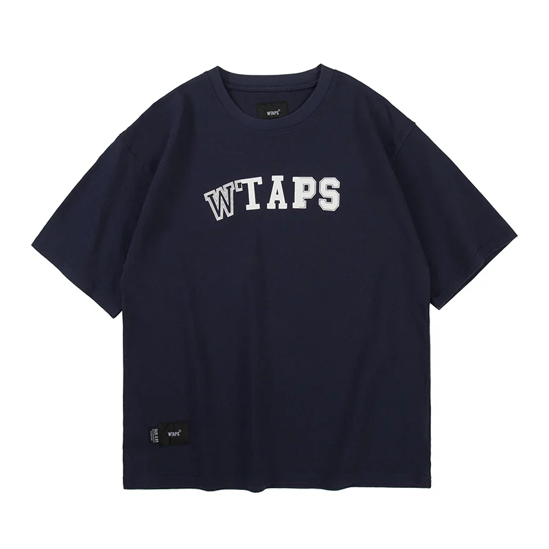 Classic Letters Logo Print WTAPS Short Sleeved T-Shirt Men Women Khaki Military Green Navy Blue White T Shirt Oversized Tee Top