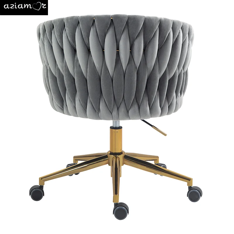 Modern design the backrest is hand-woven Office chair,Vanity chairs with wheels,Height adjustable,360°swivel for bedroom, living