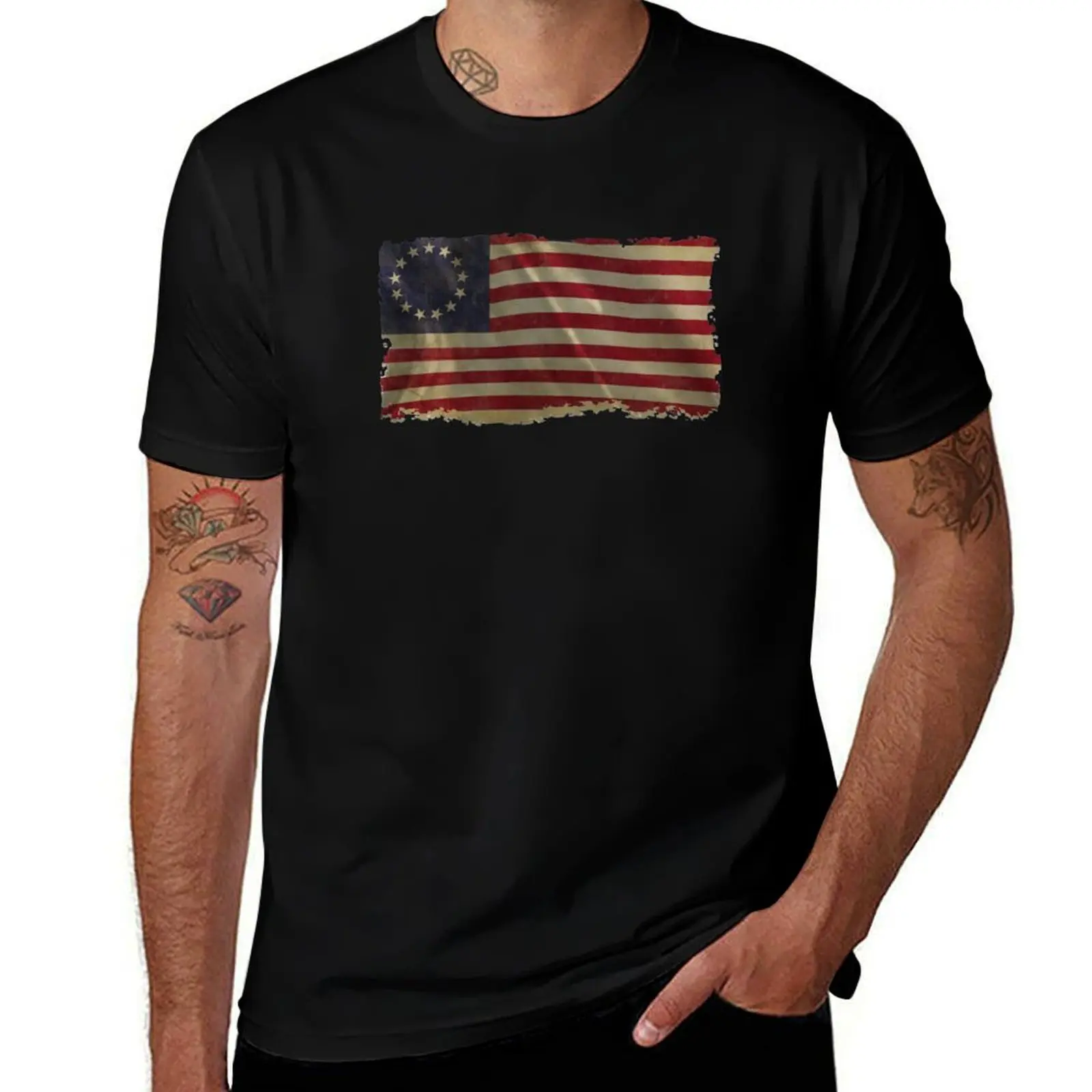 

Betsy Ross American Flag Distressed Vintage Style 13 Star Flag T-Shirt man t shirt shirts men