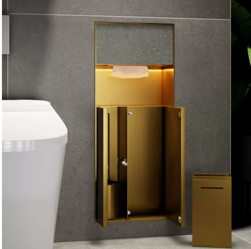 Premium 304 Stainless Steel Recessed Wall Niche Hidden Trash Bin Tissue Box Built In Shelf