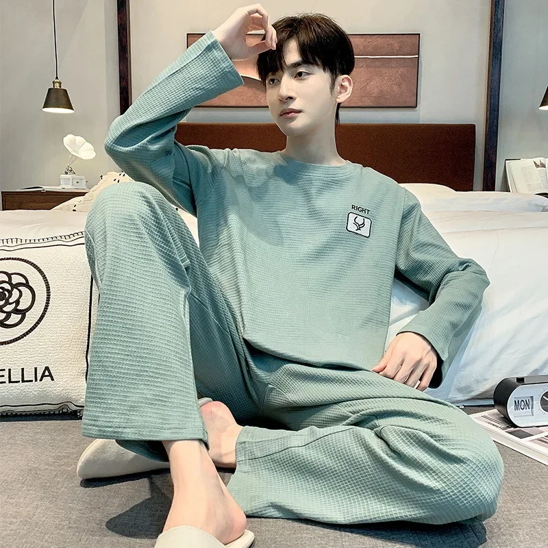 Fashion Design Pajamas Suit Men Autumn Winter Long-sleeved Korean Version Sleepwear Set Male Comfortable Loose Loungewear Gent