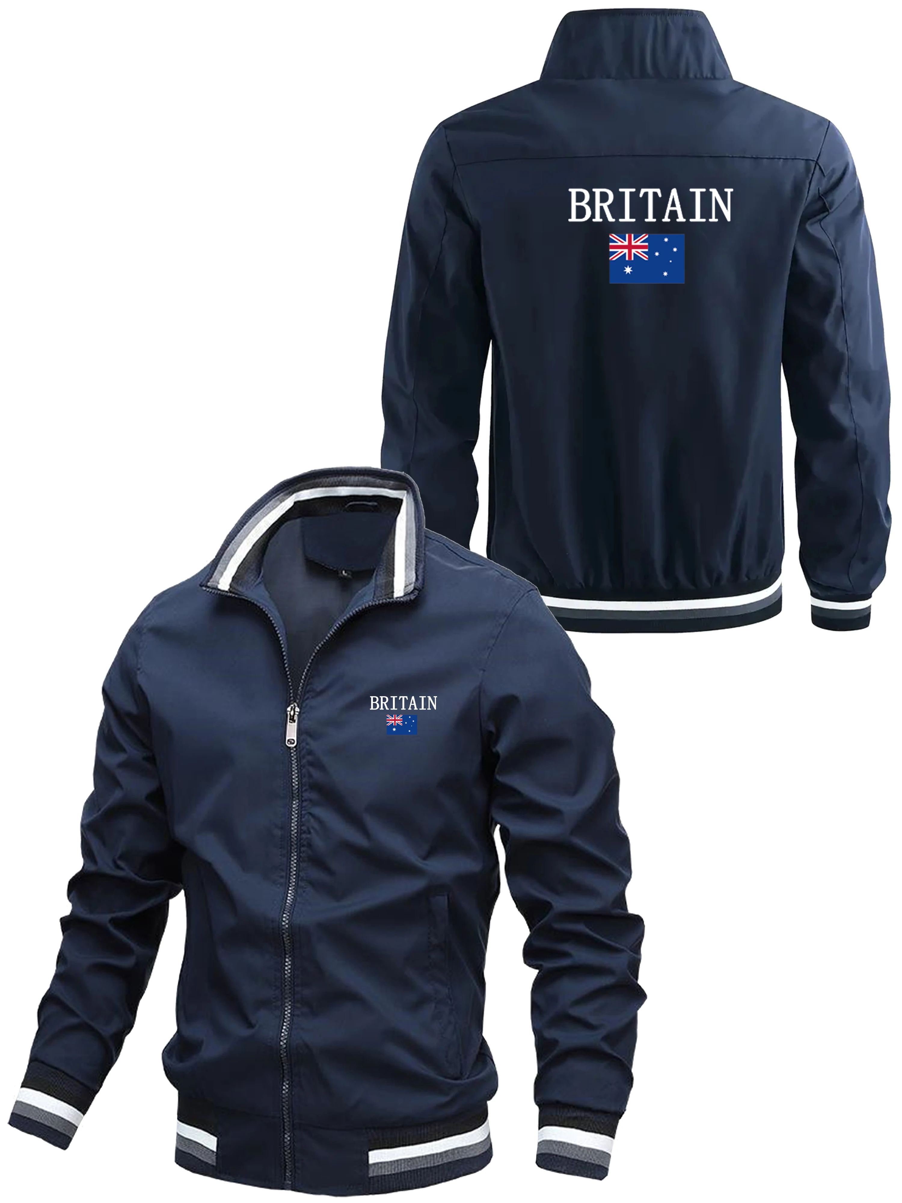 

Men's casual and fashionable printed jacket, spring and autumn zipper sports daily multi-functional letter printed casual coat