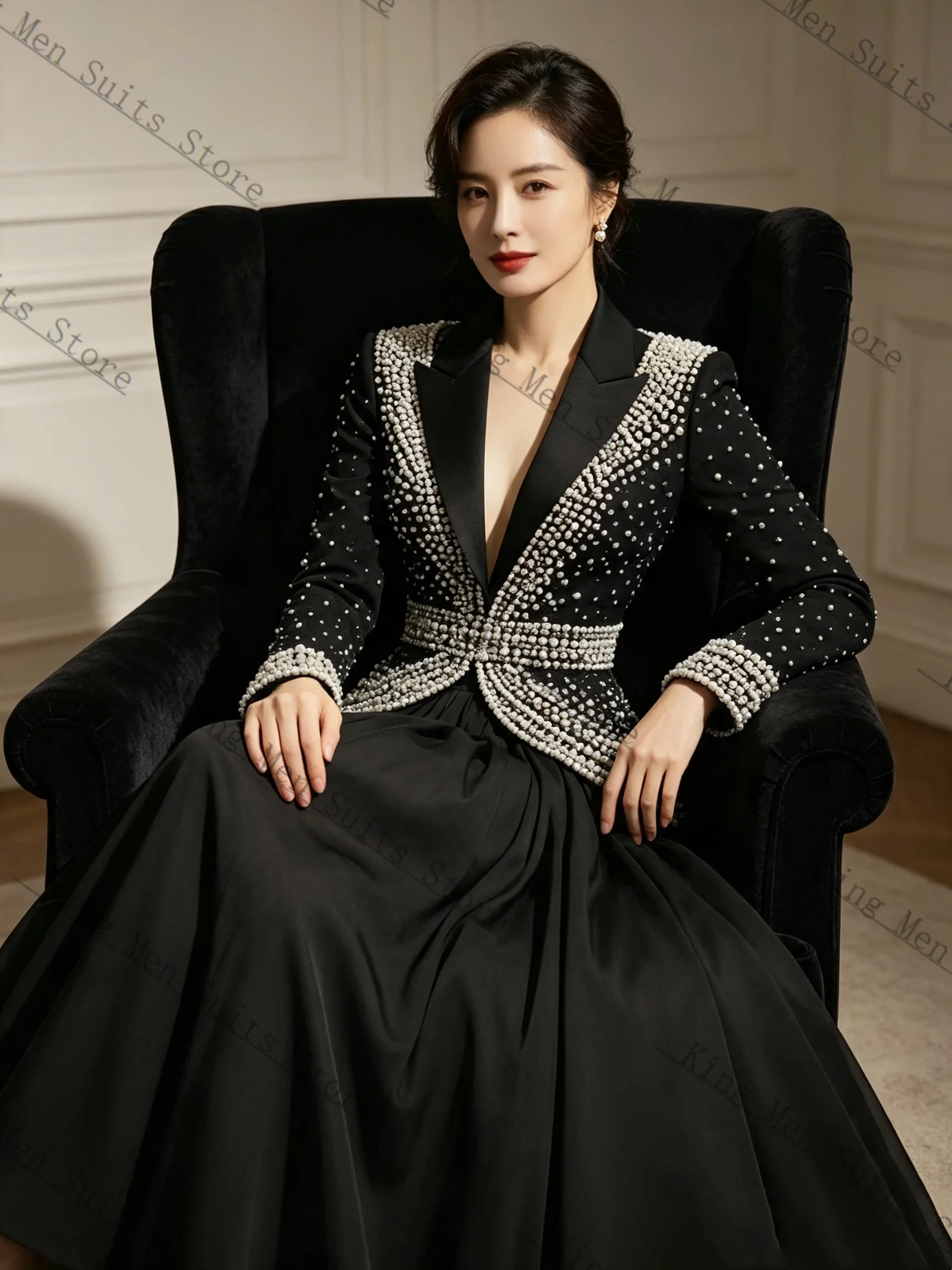 Crystals Black Women Suits Set - đánh giá và giá Women Luxury Formal Wear