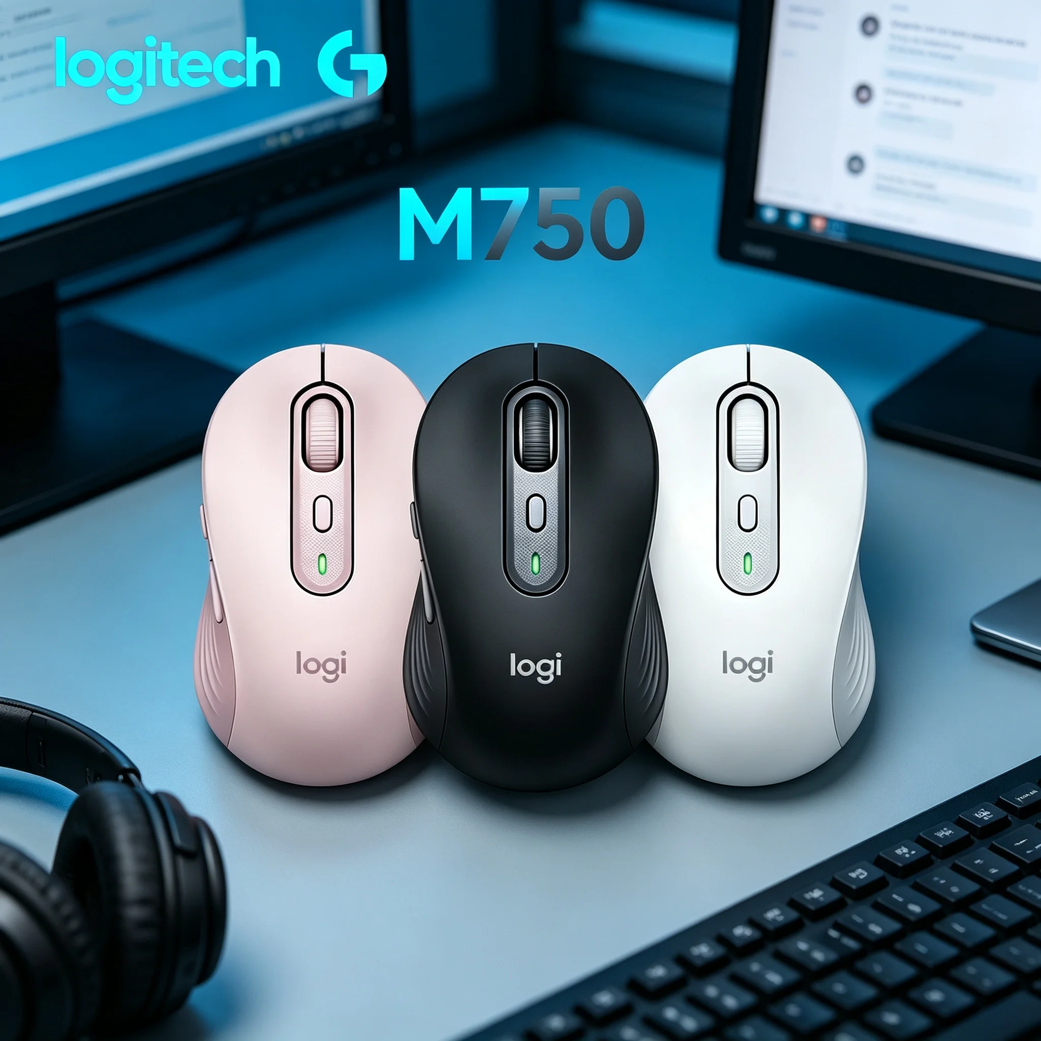 Logitech M750 Ergonomic Wireless Bluetooth Mouse Reduce Hand Fatigue Multi‑Device Quick Switch Mice for Long‑Time Office Working