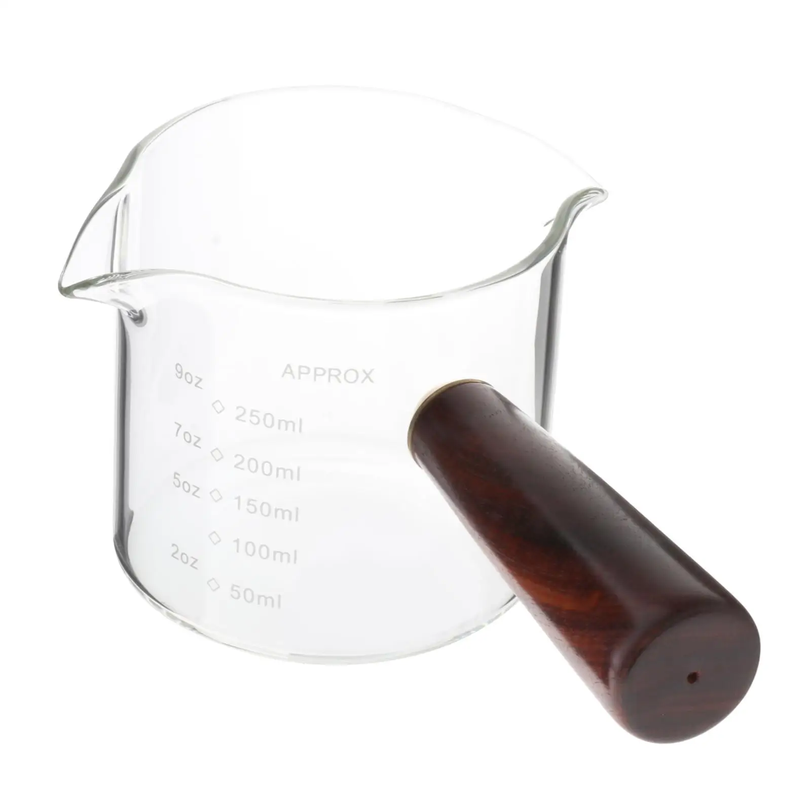 Espresso Measuring Glass Jug Cup Double Spouts Anti Scald Handle Versatile Sauce Pitcher for Cold and Hot Beverage 250ml