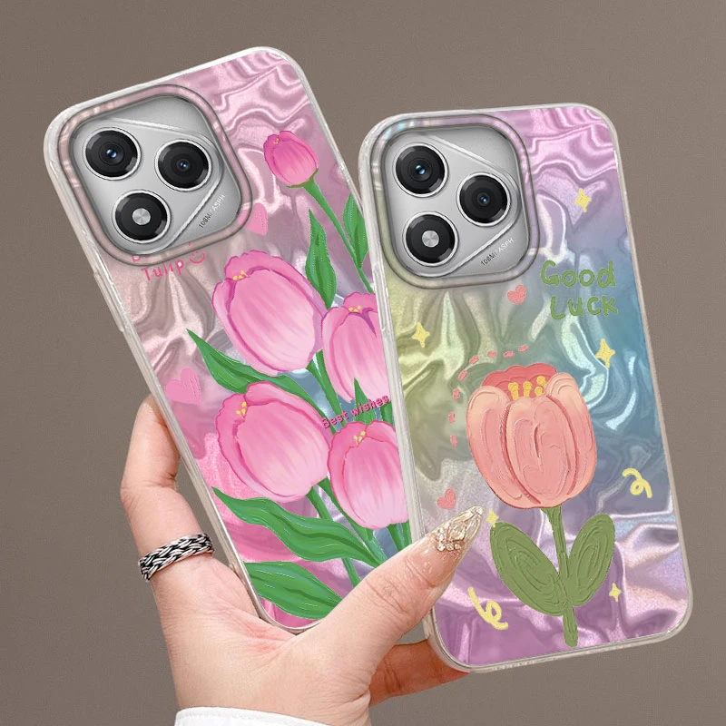 Rosa Farbverlaufs-Tulpen-Blumen-Hülle für Honor 400 Magic 7 Lite X9C X9A X8A X8B 200 Pro Funda Cute Korea Girl Soft Shockproof Cover