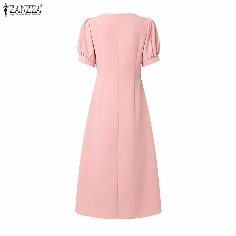 ZANZEA Elegantes Damen-Party-Midikleid mit umgekehrten Falten, quadratischer Ausschnitt, Puffärmel, A-Linien-Kleider, Sommerkleid, Dete Night Vestidos – Detail 11