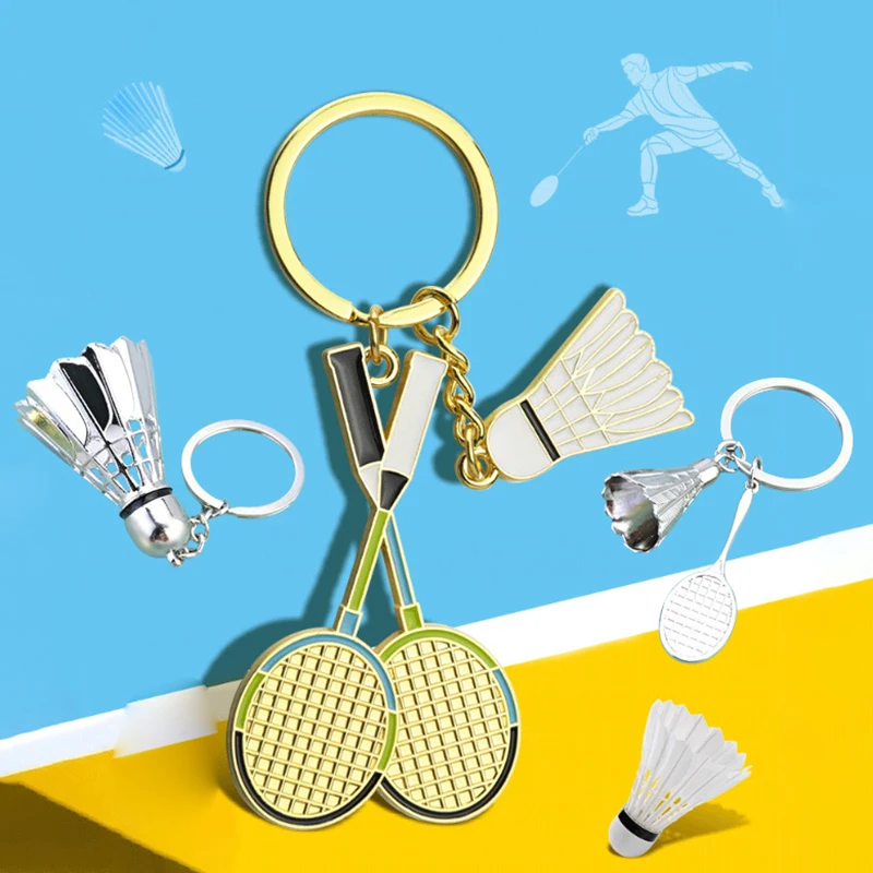 Creative Metal Badminton Racket Pendant Keychain Mini Shuttlecock Sports Keyrings Gift Backpack Purse Key Holder Accessories