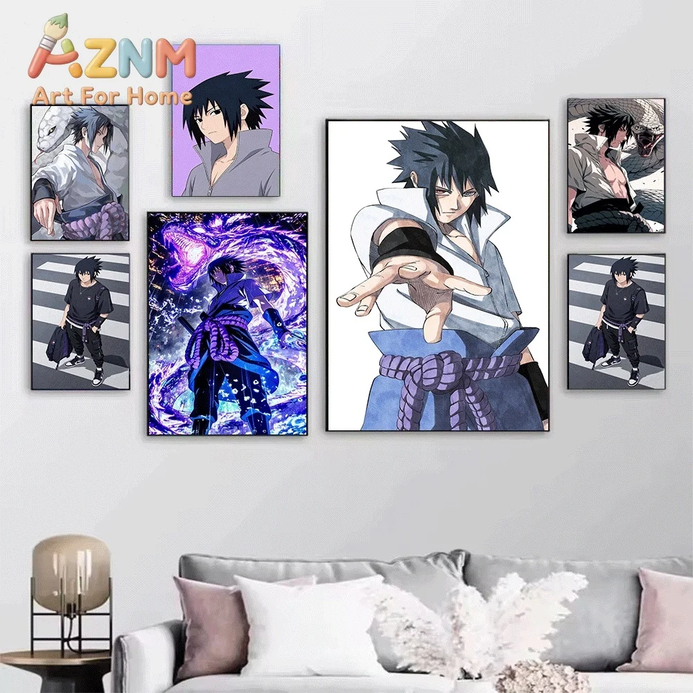Anime Naruto Canvas Wall Art Sasuke Uchiha Holding Sword Red Moon Background Poster Unframed Canvas Painting Bedroom Living Ro