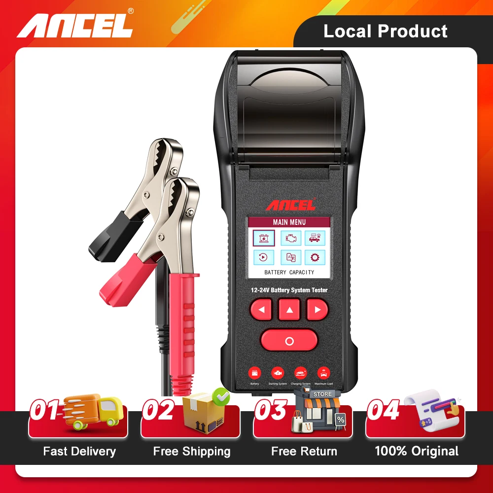 

ANCEL BST600 Car Battery Tester with Printer 12V/24V 100-2000 CCA Digital Auto Battery Load Tester Cranking Charging System Test