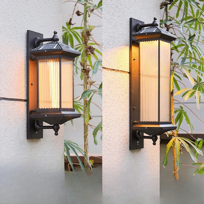 Outdoor Wall Lamp Retro Solar Door Post Lamp Chinese Waterproof Courtyard Lamp Outdoor Garden Villa Wall Gate LampS