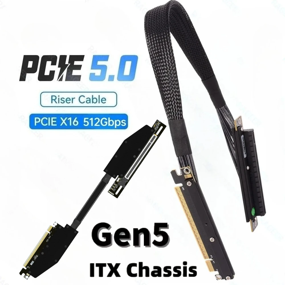 ADT-Link PCIE 5.0 x16 Dual Reverse Soft Bending Graphics Card Extension Cable 512Gbps Gen5 for 50/40/30 Series Chassis AI Server
