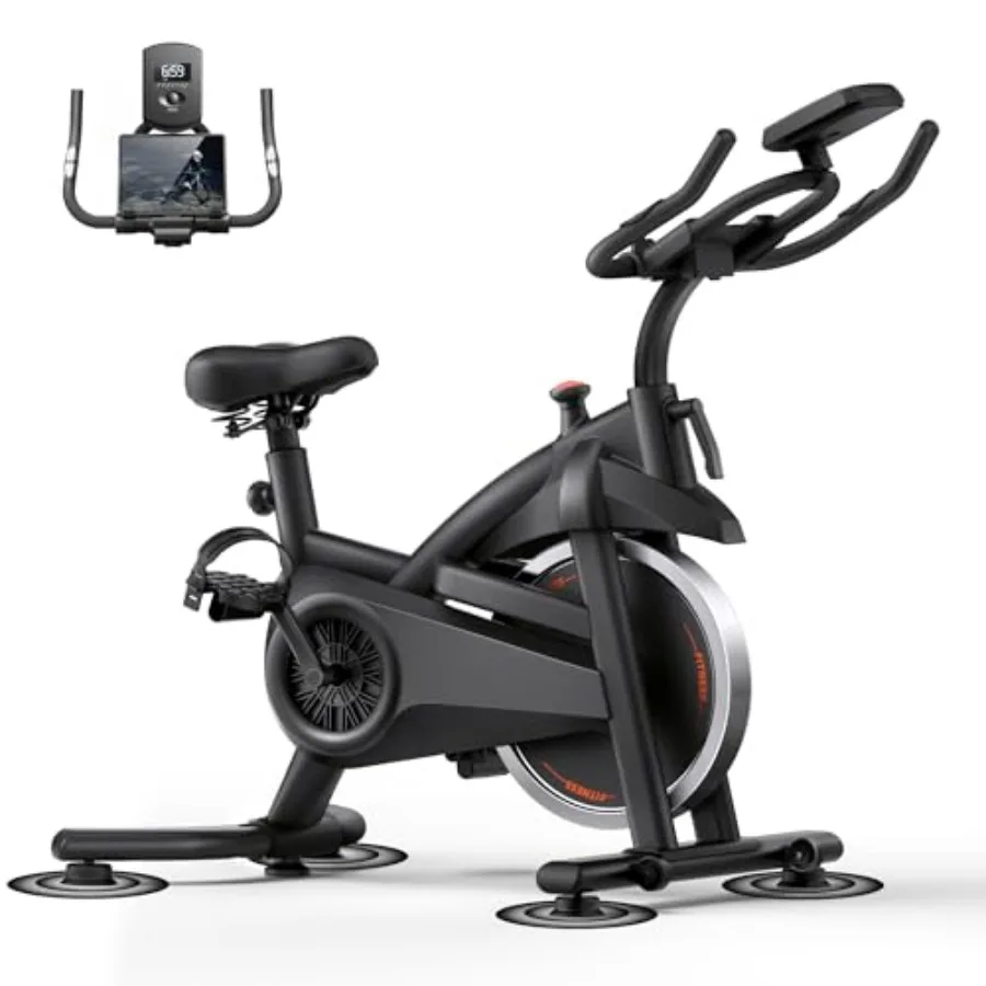 Indoor Cycling Bike with Quiet Belt Drive and 0-100 Resistance for Home Use 300 LB High Carbon Steel Frame Black App-Connected