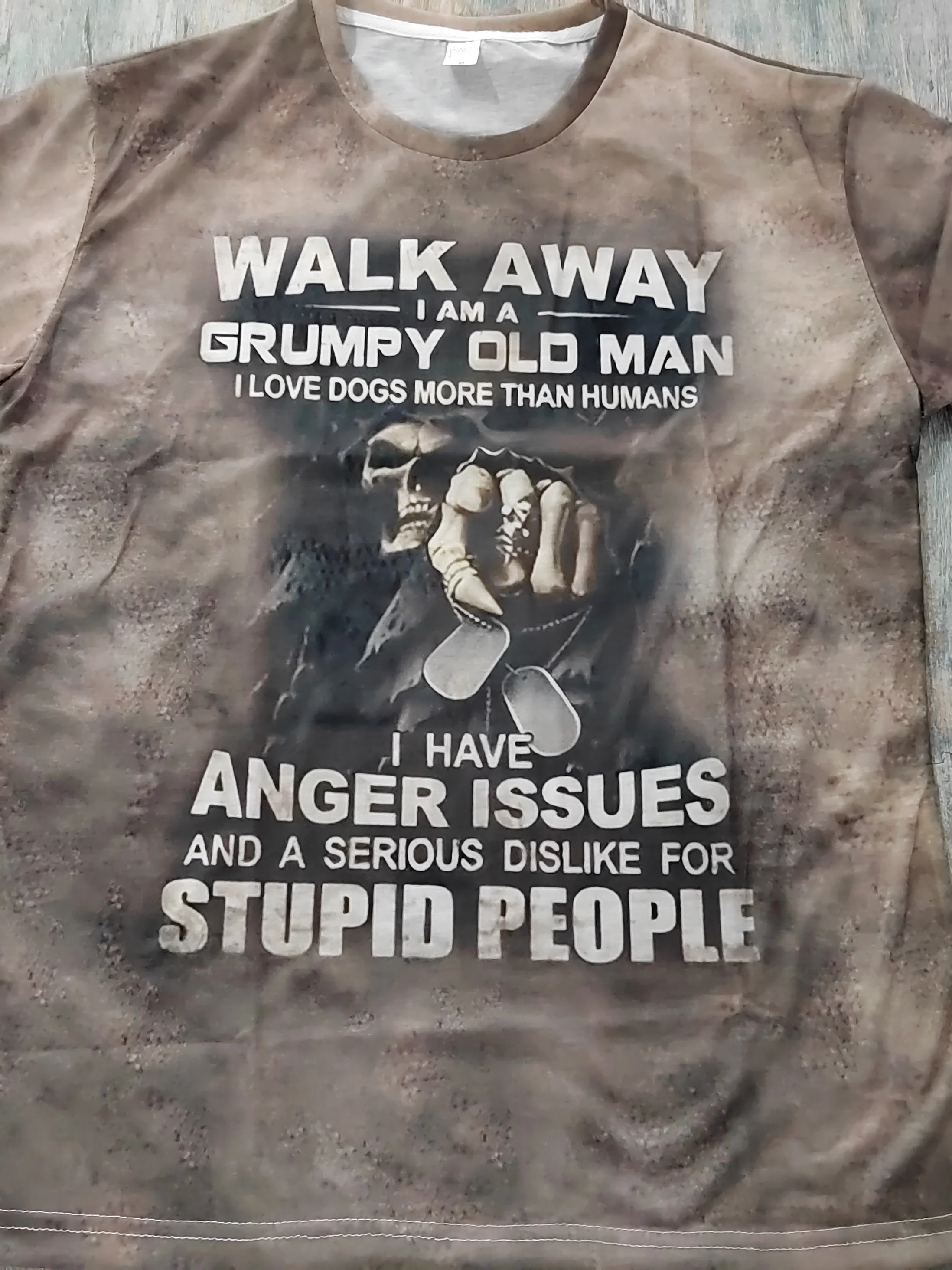 Men Polyester All‑Over Print Tee, Grumpy Old Man Sarcastic Quote Skull Grim Reaper Graphic, Funny Humor Casual Daily Top