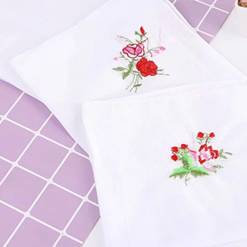 28x28CM Embroidery Handkerchief Towel for Adult Square Bandanas MultiUse Face Towel Man Sweat Wipe Pocket Towel Hankie