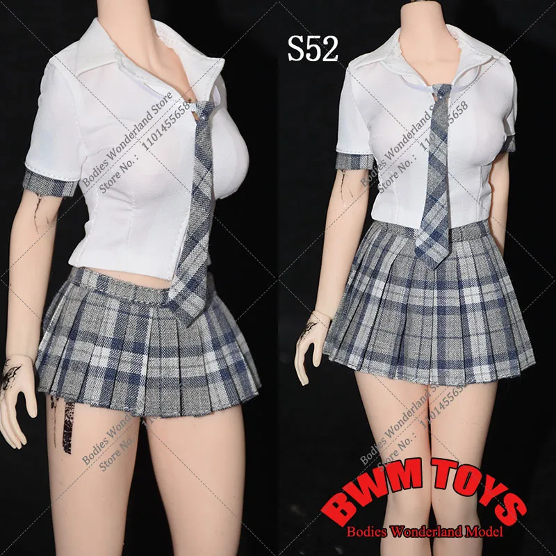 1/6 Scale Fashion Girls JK School Uniform Pleated Skirt Short Sleeves  Elasticity Shirt Top Model for 12'' Action Figure Body