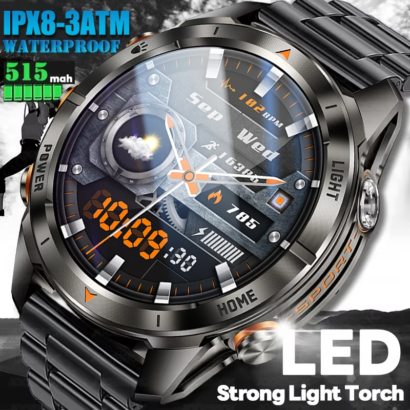

LIGE Outdoor Sports Smart Watch Men 1.46" AMOLED Screen LED Flashlight 515mAh Battery 3ATM Waterproof Bluetooth Call Smartwatch