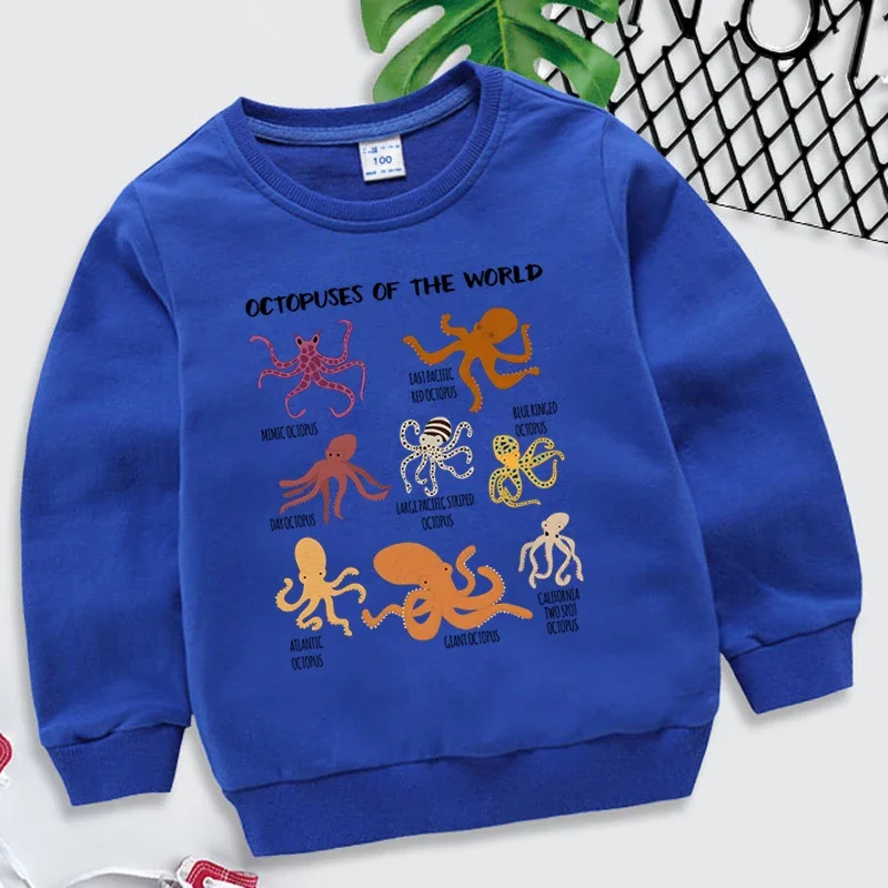 Cartoon Octupus Children's Clothing Octopuses of The World Print Hoodie Funny Animal Boys Sweatshirt Kawaii Octupus Girls Hoodie